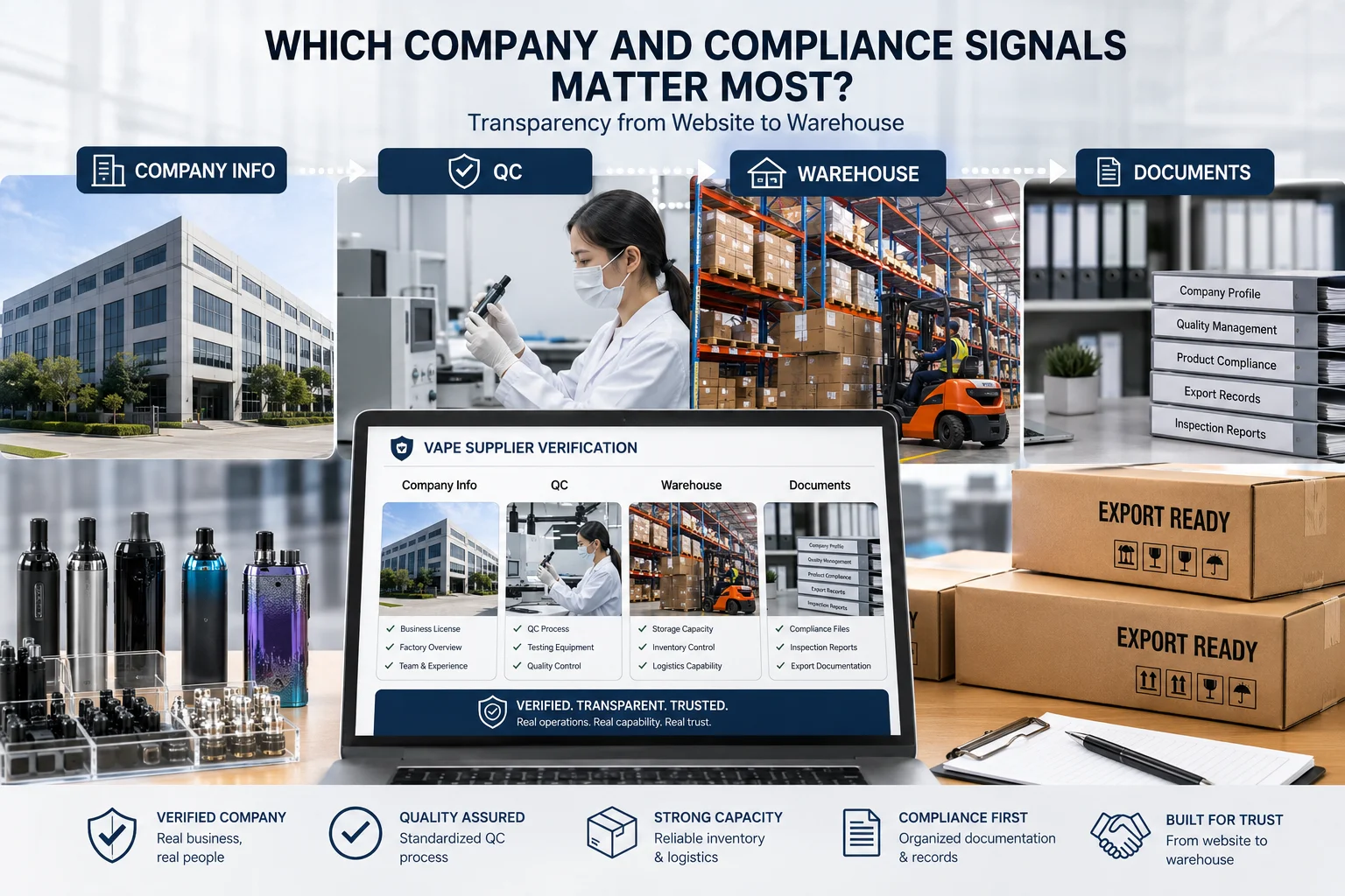 Vape wholesale website company transparency factory warehouse quality inspection and compliance documents