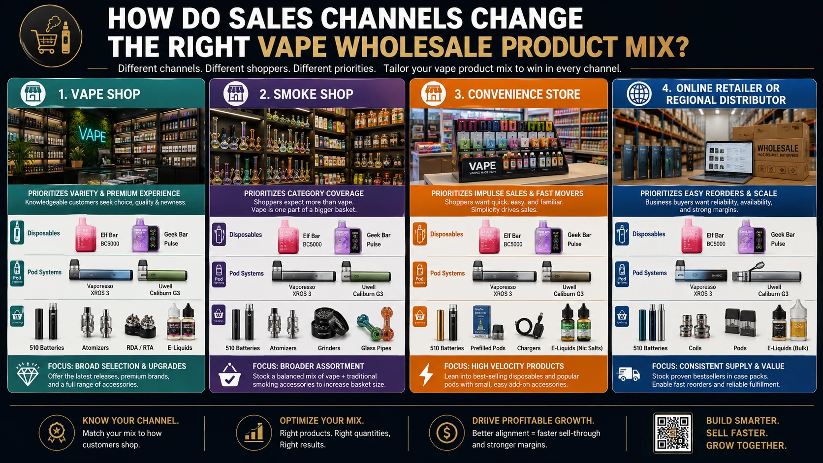 Vape sales channel inventory strategy Vape wholesale product mix by sales channel