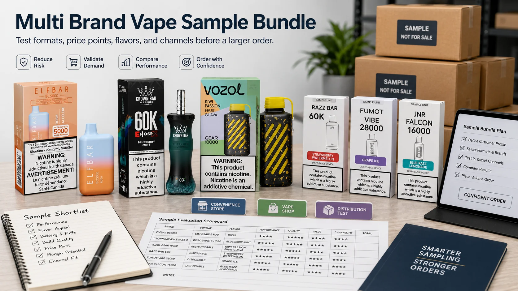 Multi-brand vape sample bundle for B2B wholesale testing Multi brand vape sample bundle for wholesale buyer product testing