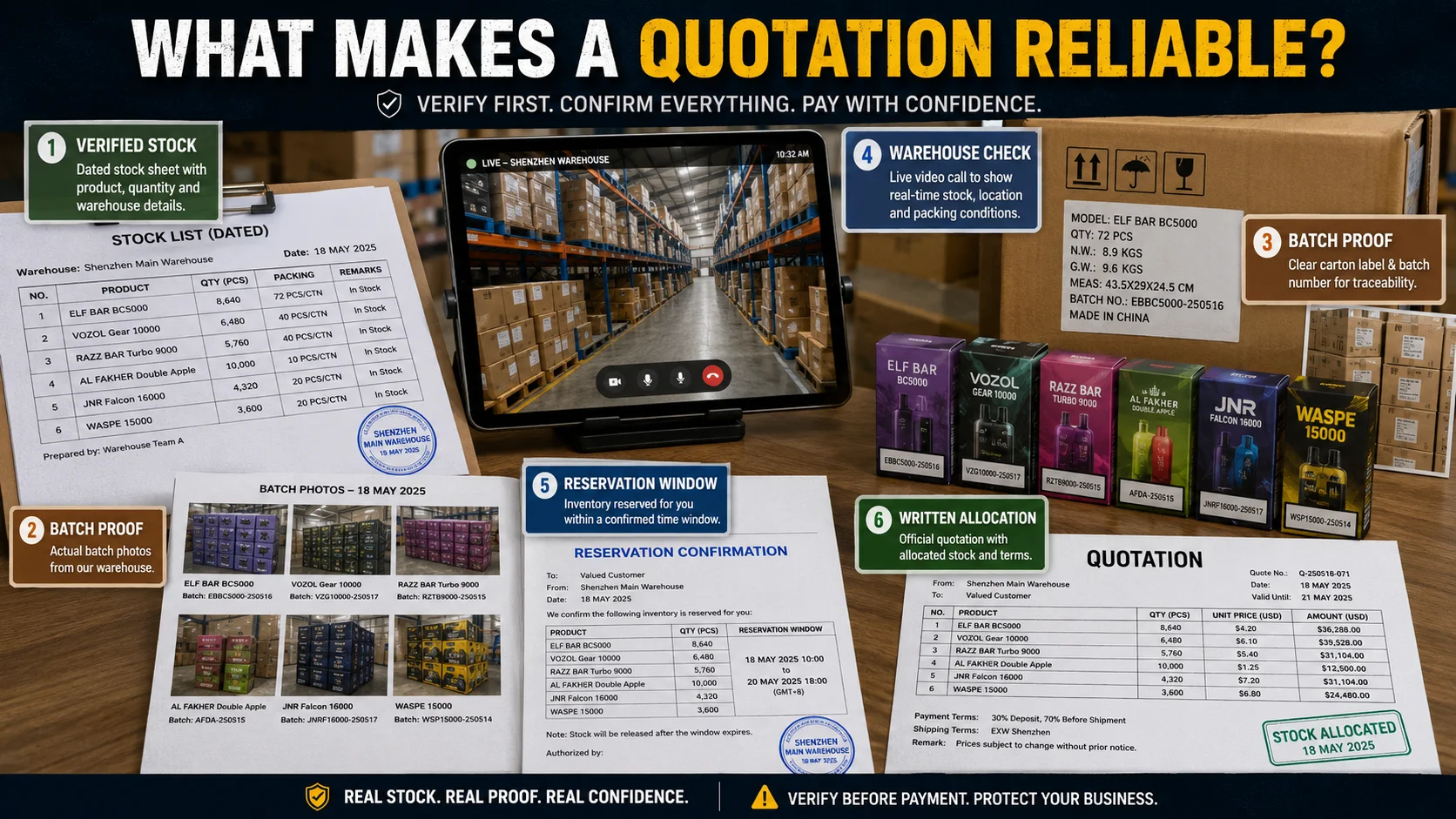 Vape stock verification evidence Verified stock evidence for a multi-brand vape wholesale quotation