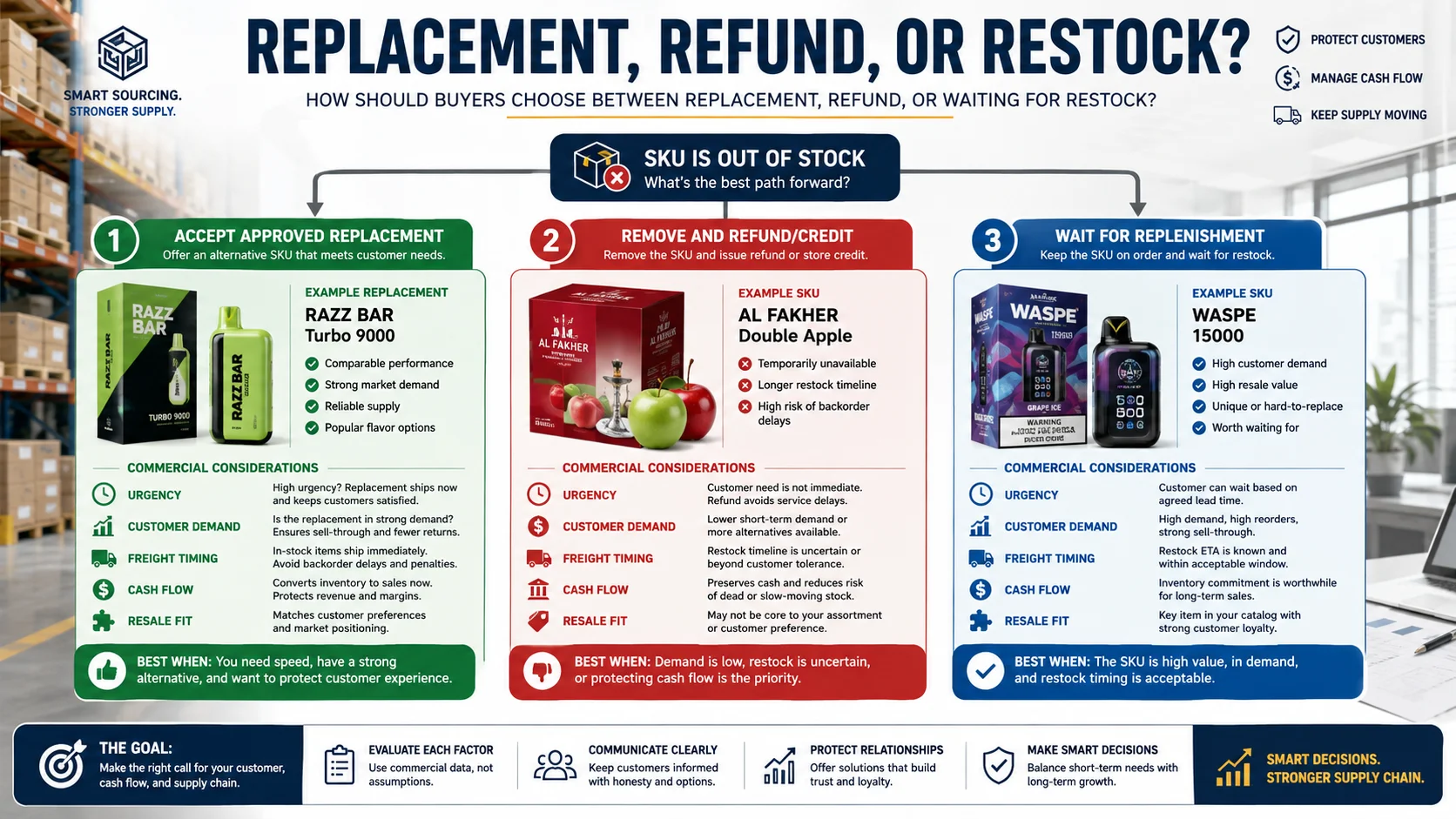 Multi-brand vape order substitution choice replacement refund or restock