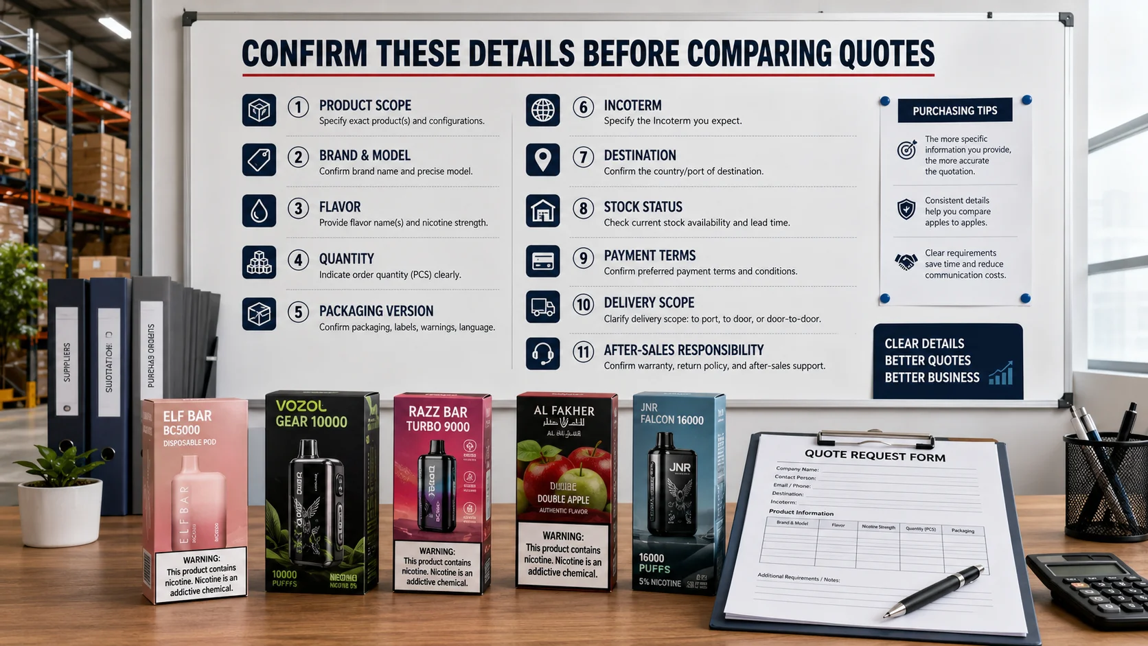 Vape quotation requirements checklist Vape wholesale quotation details buyers should confirm