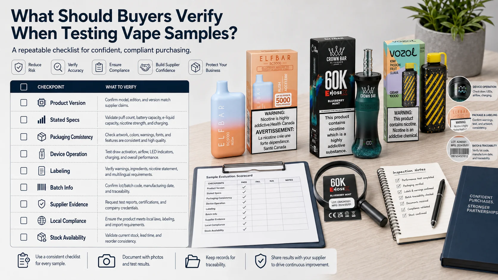 Vape sample testing for packaging and quality verification Multi brand vape sample bundle quality control and packaging verification